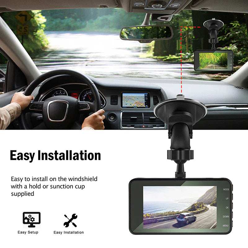 📱 4" Touch Screen Dash Cam - 1080P Dual Lens Front & Rear DVR