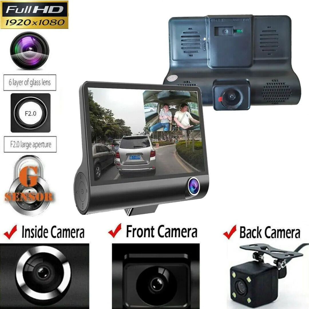 📹: 1080P 4" Dual Lens Car DVR - HD Rearview Dash Cam with G-Sensor