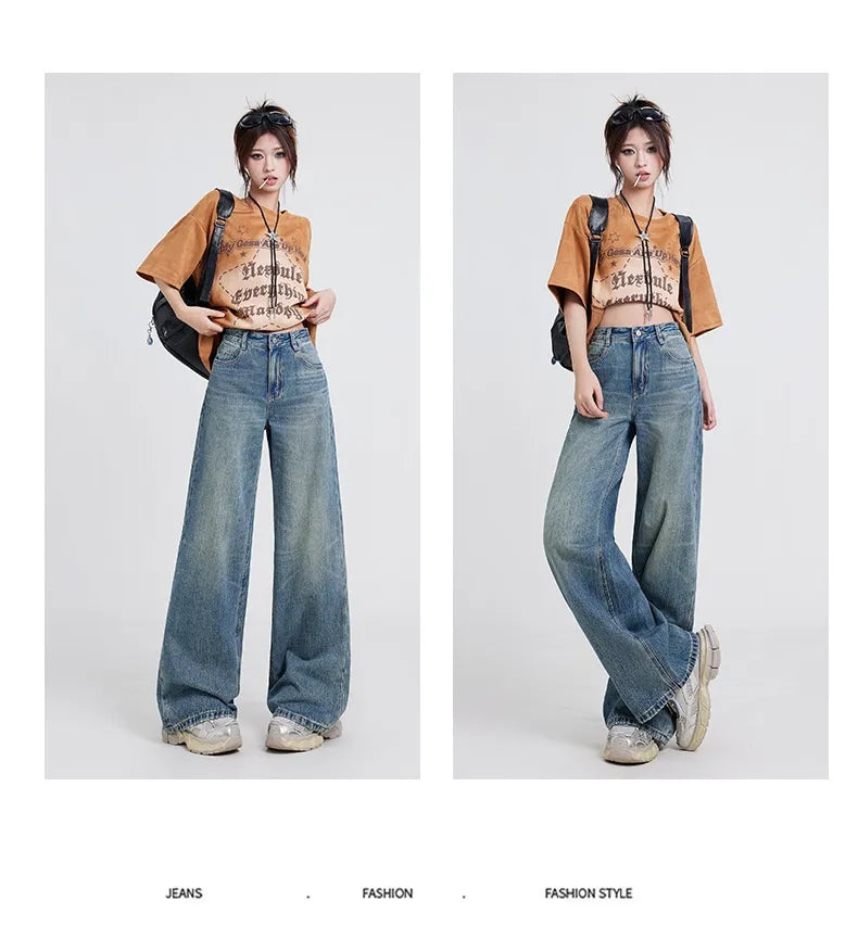 👖: Wide Leg Jeans Women's High Waist Baggy Straight Trousers - Relaxed Vintage Style