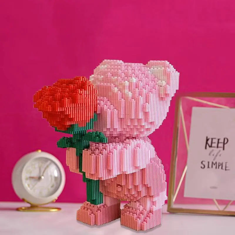 🧸 Cute Bear Flower Building Blocks Puzzle - Educational STEM Toy for Kids