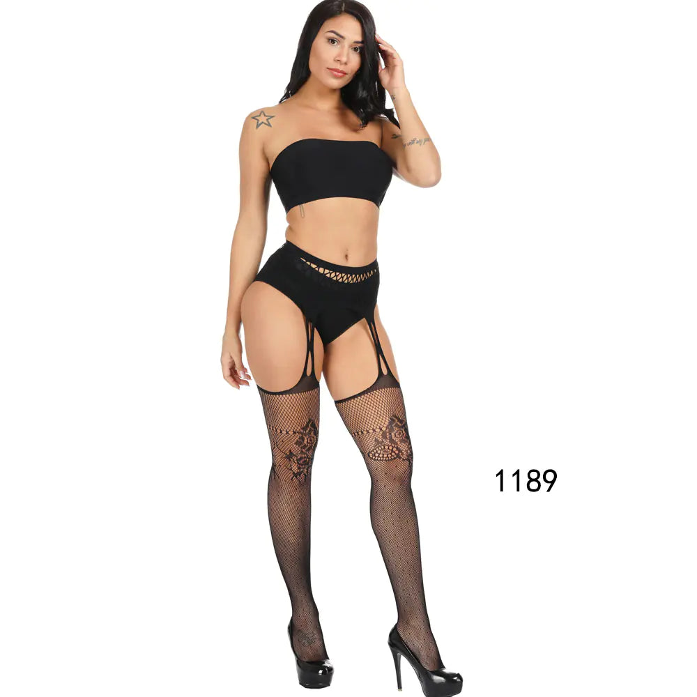 🦵: Sheer Lace-Trimmed Stockings with Open Crotch - Elegant Seductive Hosiery
