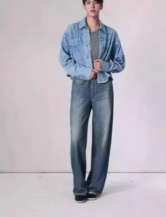 👖: Retro Wide-Leg Mid-Waist Jeans - Vintage Style Loose Fit Denim