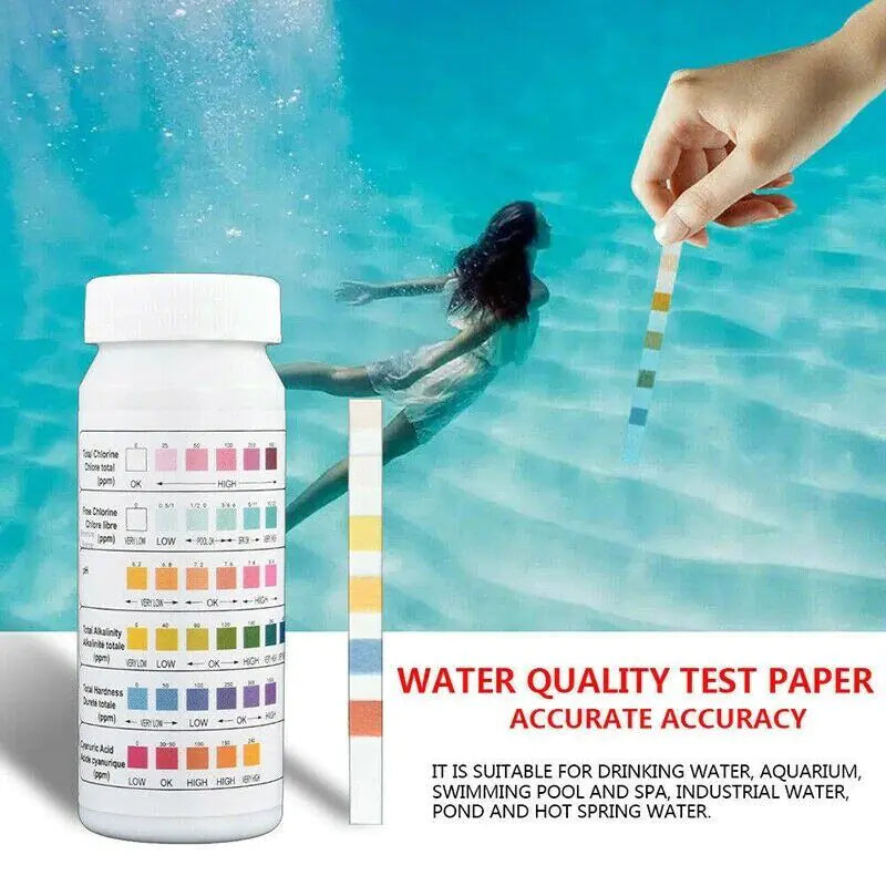 π 6-in-1 Pool Test Strips - Professional Chlorine pH Tester for Swimming Pools