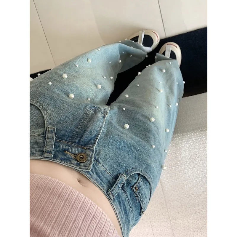 👖: Pearl Straight Jeans High Waist Wide-Leg - Sophisticated Slim-Fit Denim
