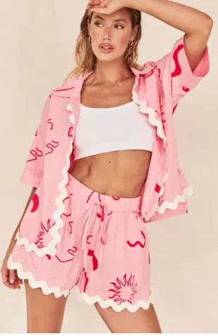 🧥: Fashion Simple Cardigan Women's Wavy Stitching Suit - Elegant Two-Piece Set