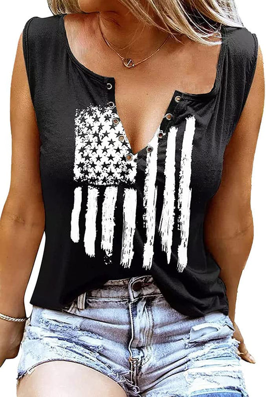 🇺🇸: Women's American Flag Tank Top - Patriotic Sleeveless 4th of July Tee
