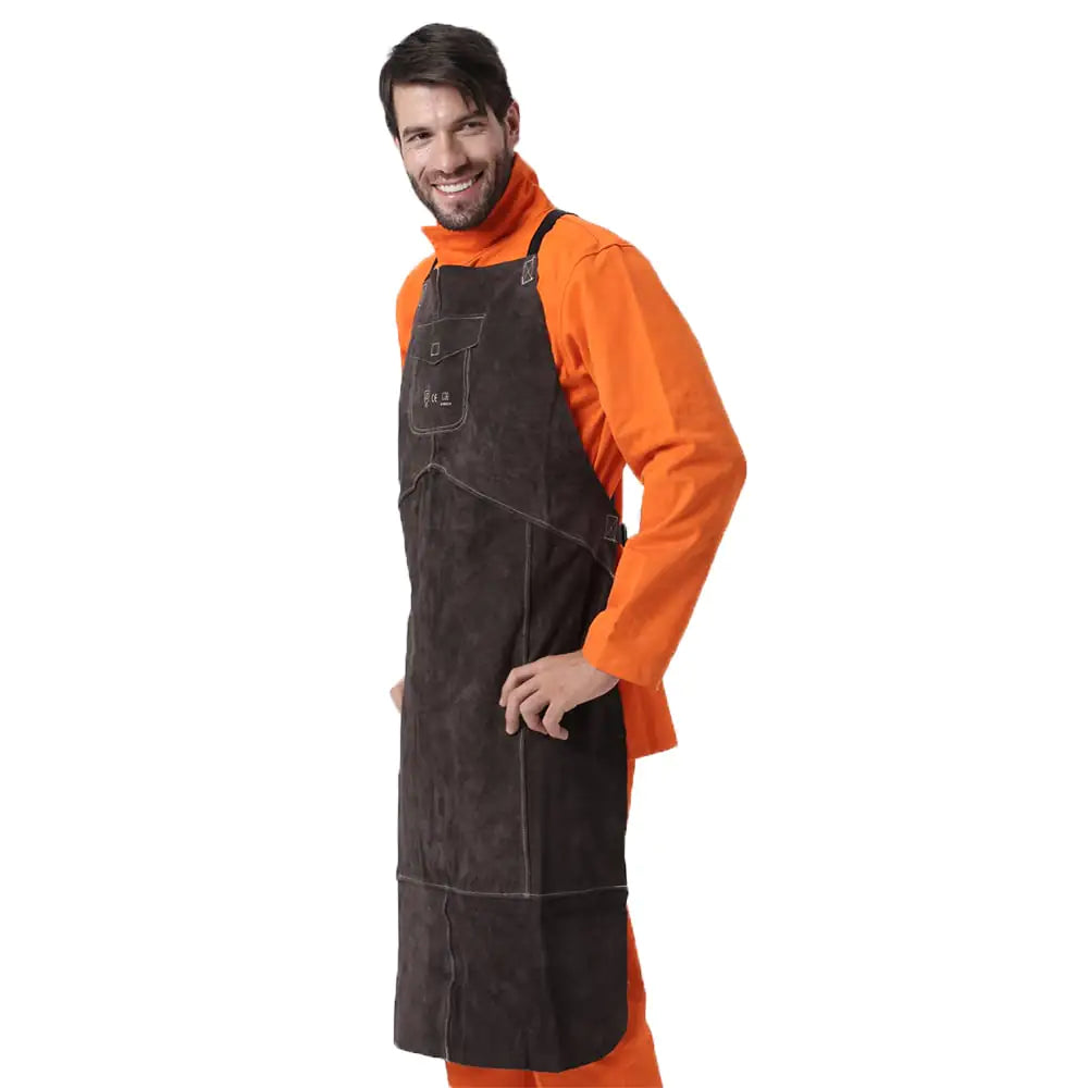 🔥: Brown Leather Breast Apron for Electric Welding Use