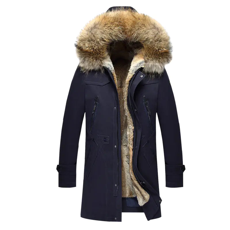 🧥: Men's Slim Fit Hooded Leather Fur Coat - Luxury Winter Outerwear