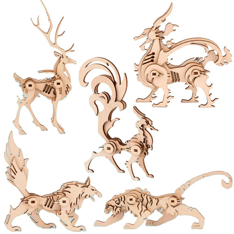 🦊: Wooden DIY 3D Animal Puzzle Models | 5 Wildlife Designs