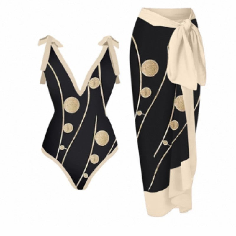 👙: Retro French One-Piece Swimsuit for Vacation