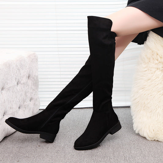 👢: Women's Over The Knee Flat High Tube Boots - Sleek Statement Footwear