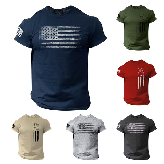 👔: Men's American Flag Patriotic Graphic Tee – Short Sleeve 4th of July Workout Shirt in Navy