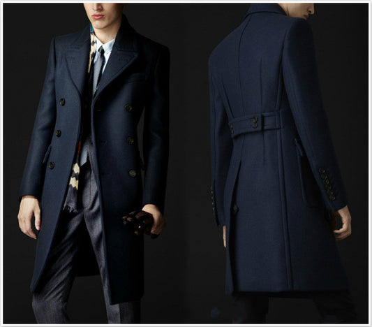 🧥: Men's Wool Blend Double Breasted Long Coat - British Style