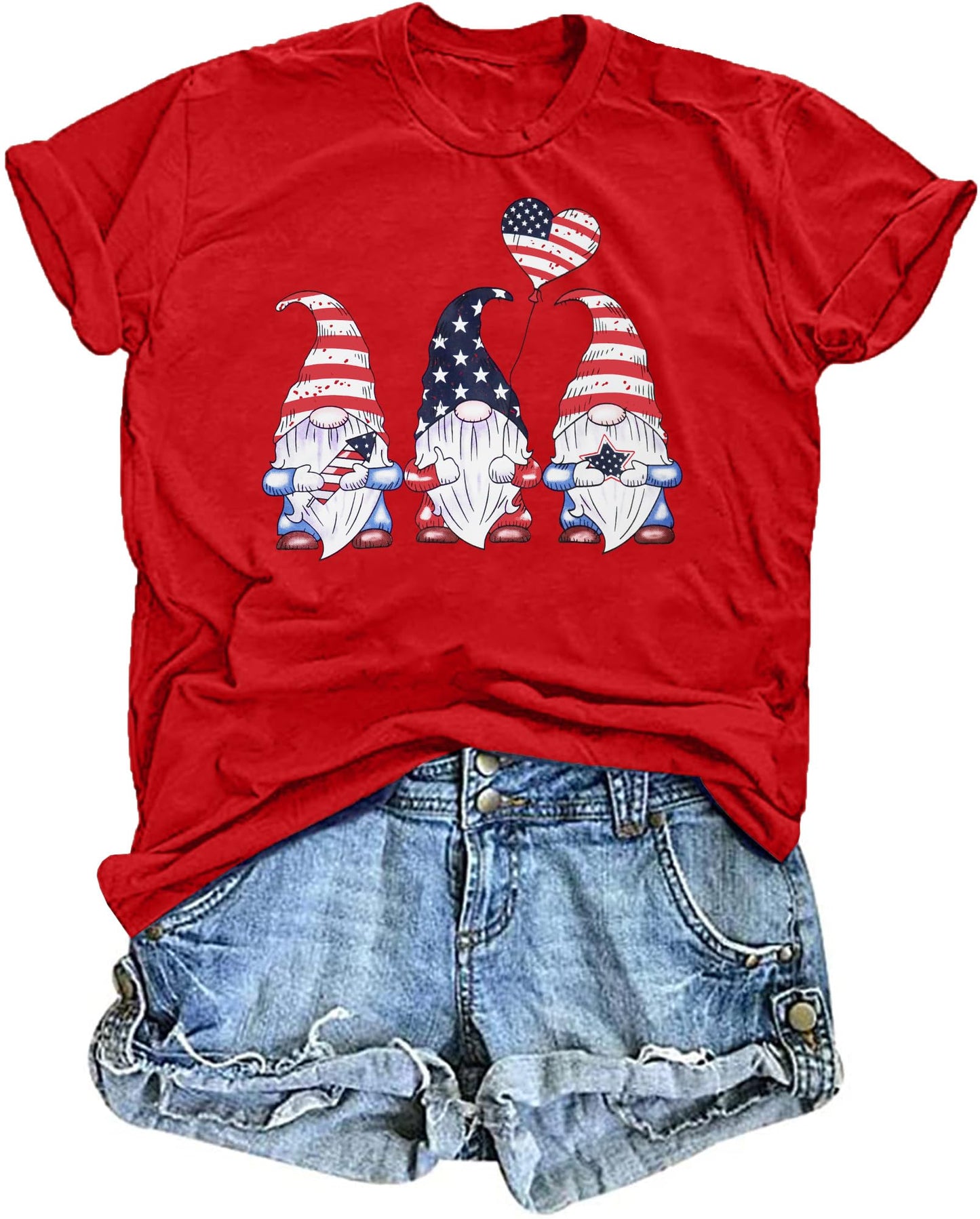 🇺🇸: Women's Patriotic Gnome 4th of July Graphic Tee - USA Flag Stars & Stripes