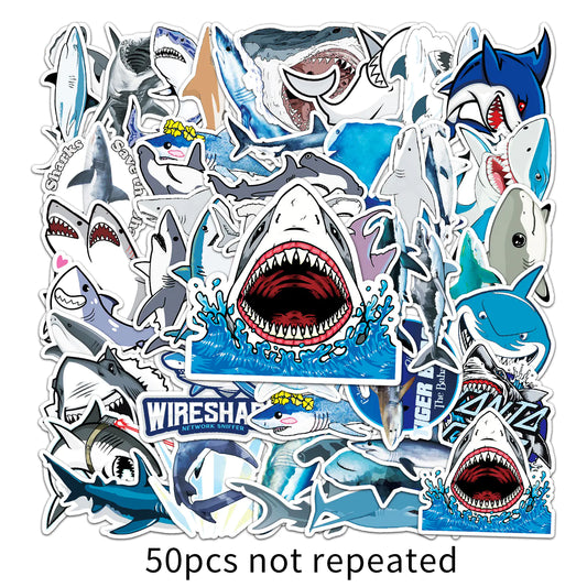 🦈: 50 Waterproof Shark Animal Stickers for Decor
