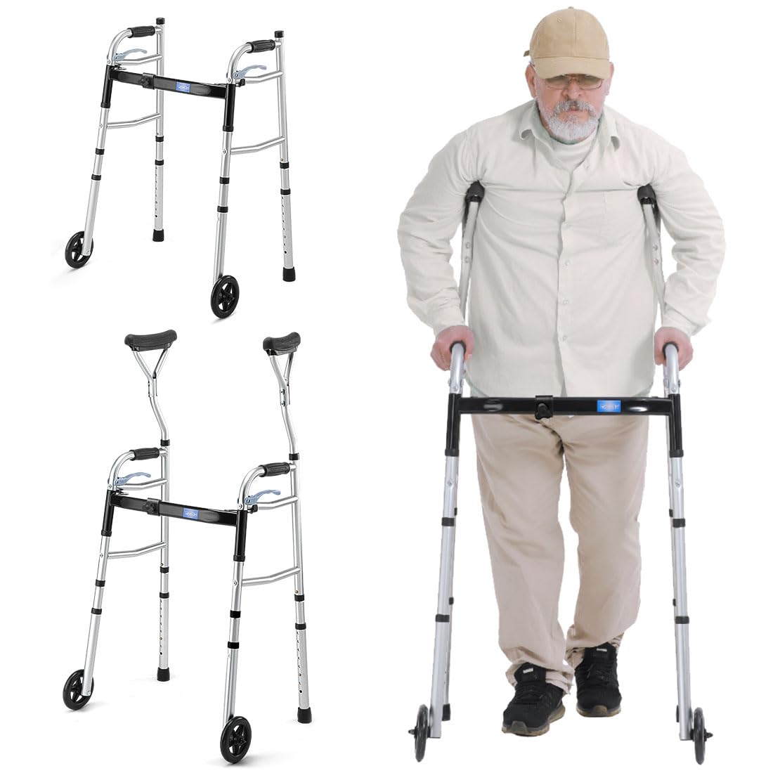 🦳: GreenChief Foldable Walker for Seniors — 3-in-1 Adjustable Width, Arm Support & 2-Wheel Design | 300 LB Capacity