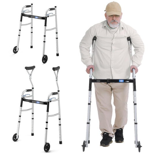 🦳: GreenChief Foldable Walker for Seniors — 3-in-1 Adjustable Width, Arm Support & 2-Wheel Design | 300 LB Capacity