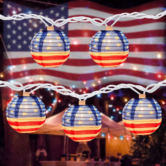 🎏: 8.5Ft American Flag Lantern String Lights – Connectable Patriotic Outdoor Lights for 4th of July & More