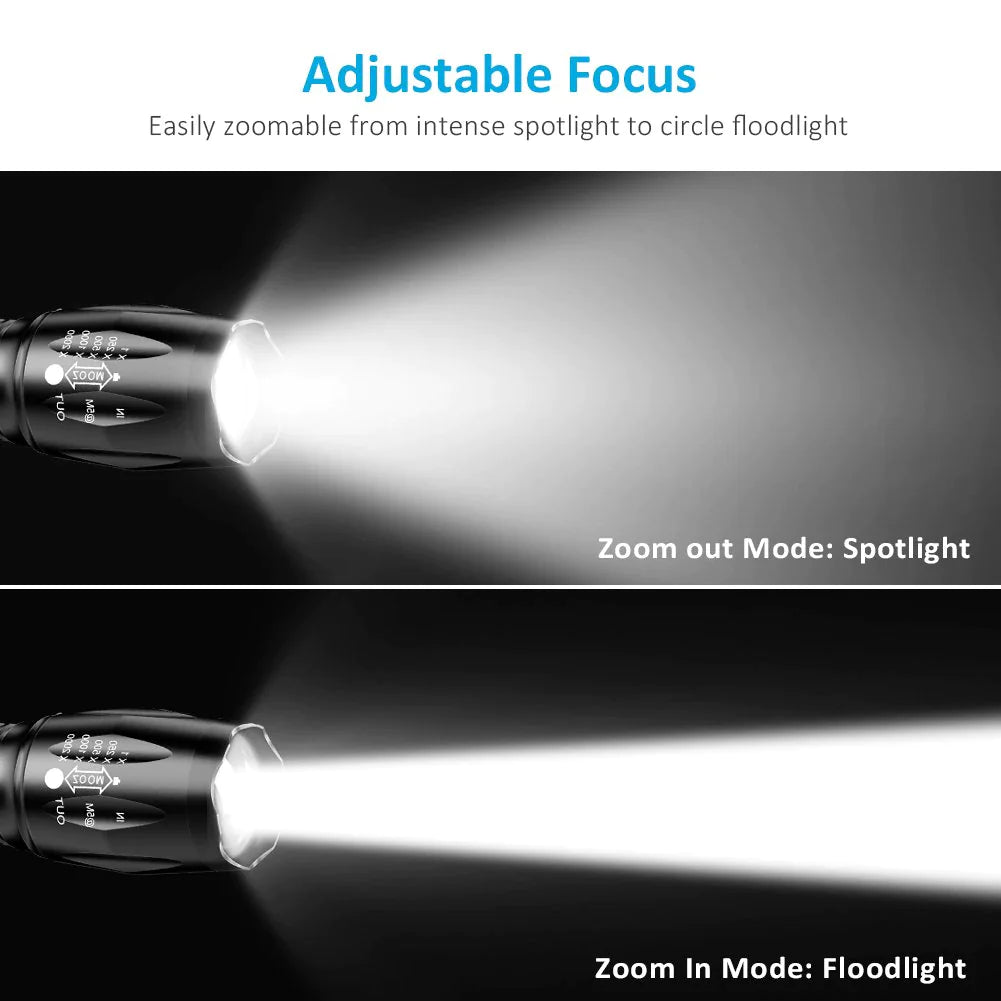 🔦 Super-Bright 90000LM LED Tactical Flashlight - 5 Modes Zoomable Torch