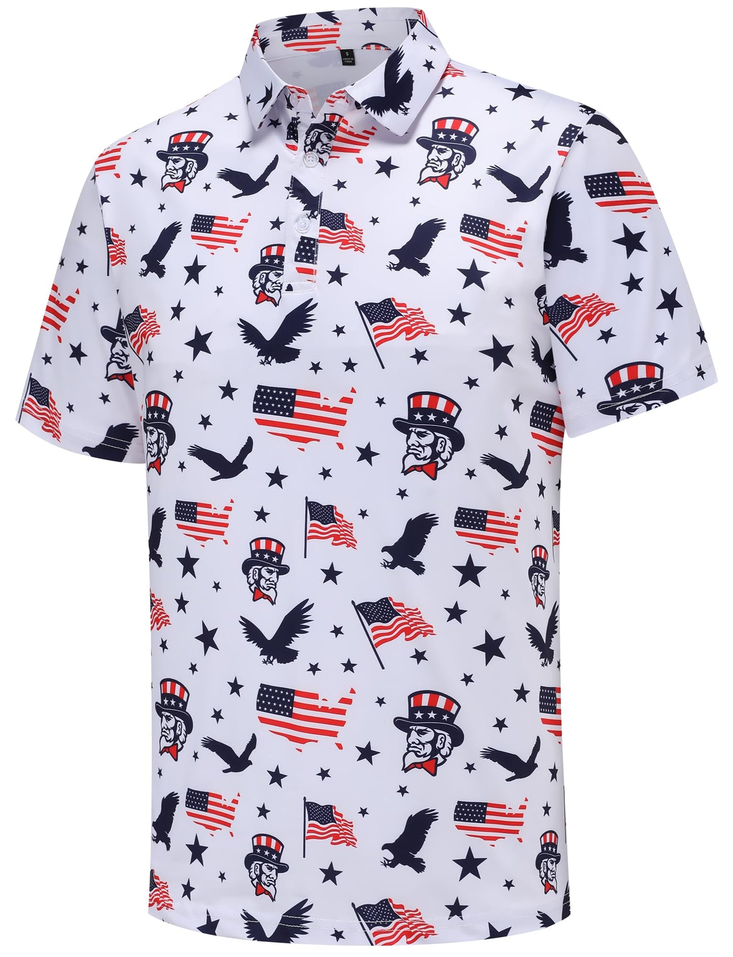 🏅: Men's Patriotic Eagle USA Flag Golf Polo Shirt - 4th of July Performance Golf Tee