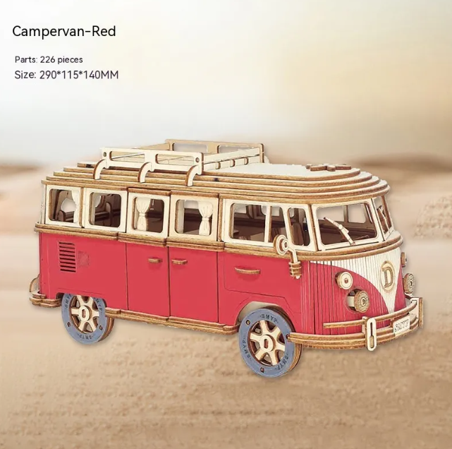 🚐: DIY Wooden 3D Camper Puzzle | Blue & Red Variants