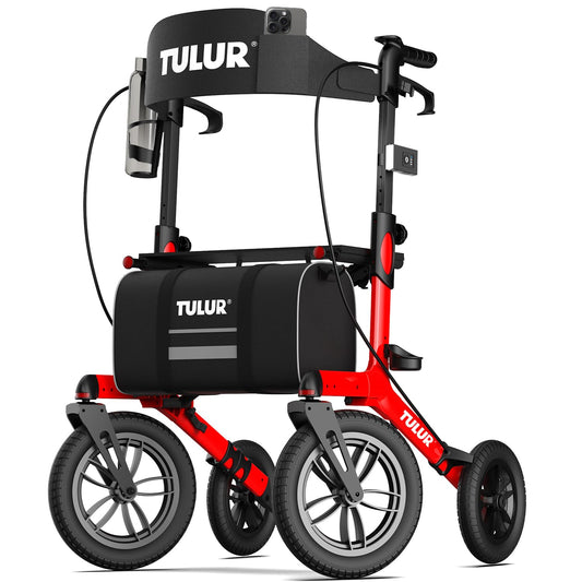🦳: TULUR All-Terrain Rollator Walker for Seniors — 12" Wheels, LED Safety Lights, Cup Holder | Grass, Snow & Rough Floors | 300 LB