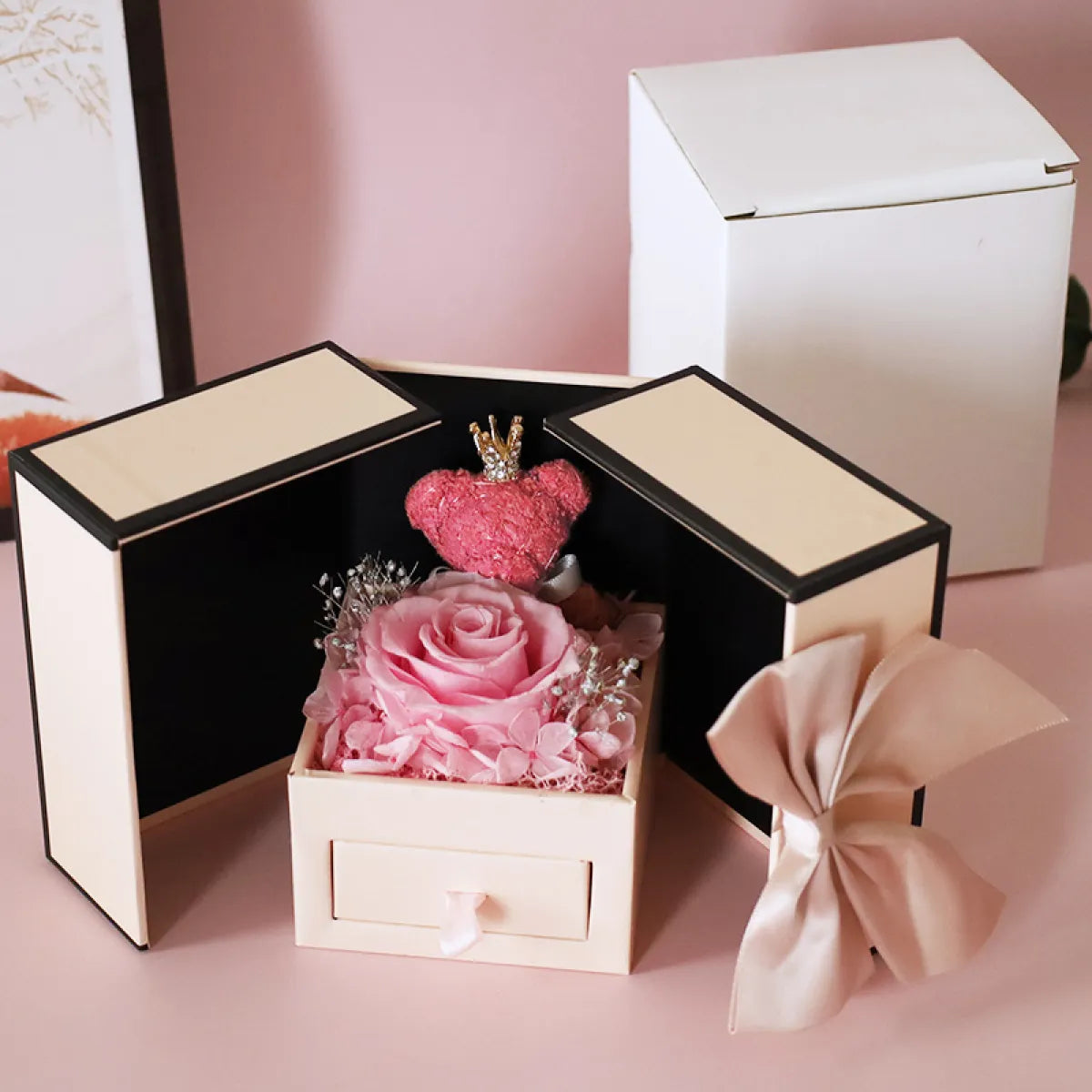 🧸: Mother's Day Double Door Bear Rose Jewelry Box - Preserved Flower Gift