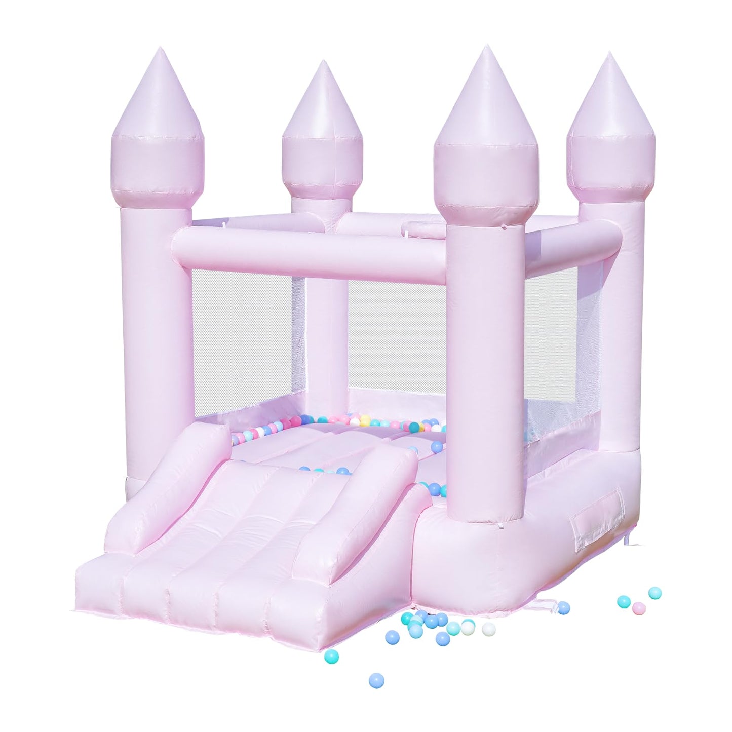 🏰: White Castle Bounce House — 8.97ft L x 6ft W x 7.18ft H | Slide + Blower + 100 Balloons | Ages 3-6