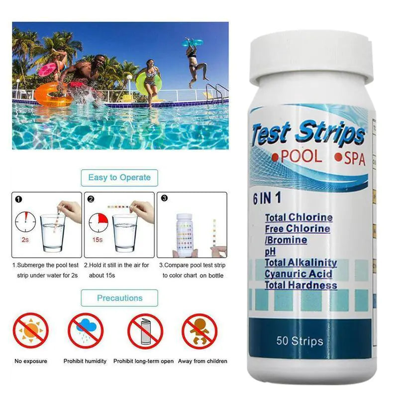 🏊 6-in-1 Pool Test Strips - Professional Chlorine pH Tester for Swimming Pools