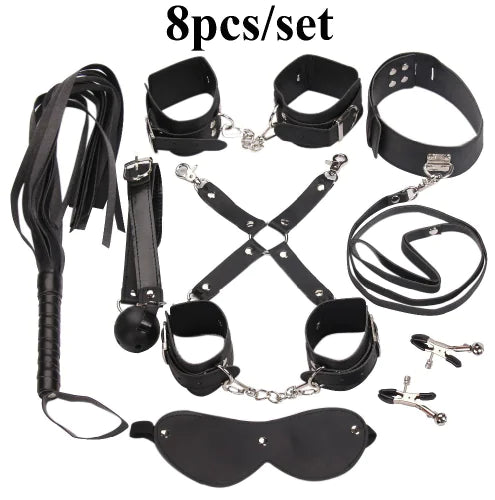 🖤 8-Piece Premium Leather Bondage Collection - Complete Intimate Play Set