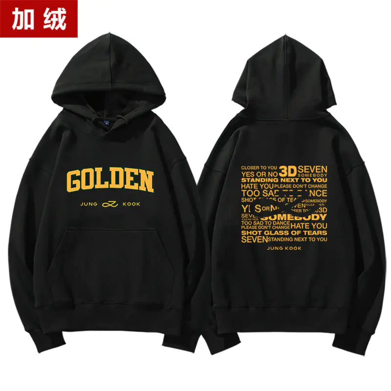 👗: Jungkook Golden Album Hoodie - Fleece Pullover Top