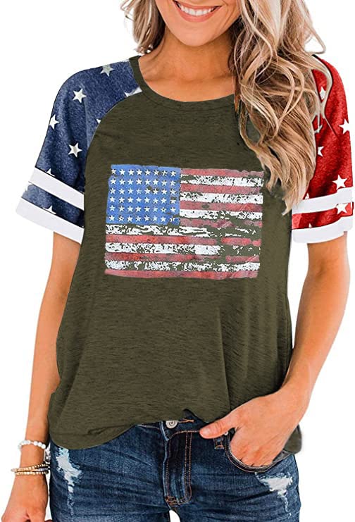 👔: Women's American Flag Patriotic Graphic Blouse – USA Flag Summer Tee for 4th of July