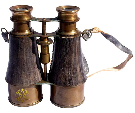 🔭: Vintage Brass Marine Binocular — Leather Cover & Strap | War Replica Nautical Gift for Son, Father & Friends