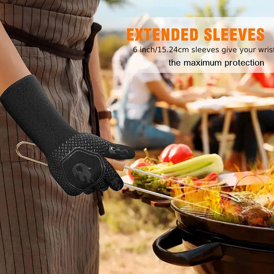 🔥: Heat Resistant Silicone BBQ Mitts for Cooking (1 Pair)