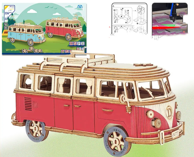 🚐: DIY Wooden 3D Camper Puzzle | Blue & Red Variants