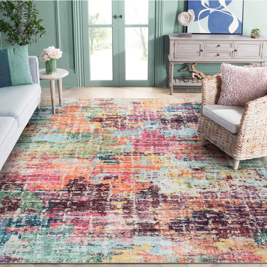 🌈 Beeiva 8x10 Abstract Multicolor Area Rug - Machine Washable Foldable