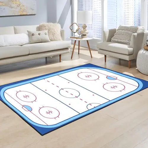 🏒 Ice Hockey Rink Area Rug 5x7 - American Hockey Sport Carpet Non-Slip