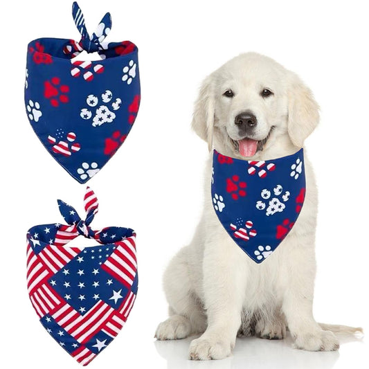 🐾: 4th of July Dog Bandanas 2 Pack - USA American Flag Patriotic Pet Bandana for Dogs & Cats