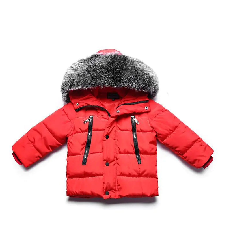 🧥: Kids' Cotton Jacket with Fur Collar - Hooded Winter Coat