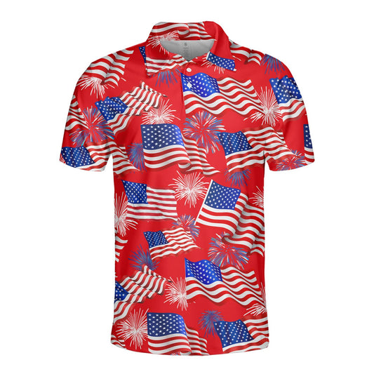 🏅: Men's American Flag Golf Polo Shirt – Moisture-Wicking 4th of July Short Sleeve Jersey