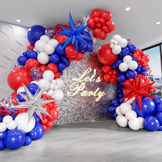 🎈: 128-Piece Red White & Blue Confetti Balloon Arch Kit – Patriotic Garland for 4th of July, Graduation & More