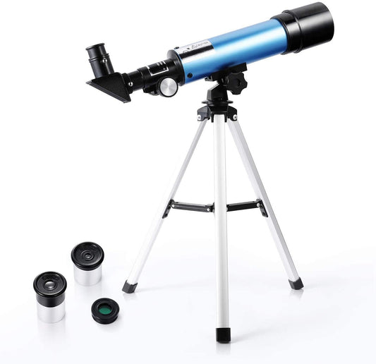 🔭: Portable 90X Astronomical Telescope for Kids & Beginners — Tabletop Tripod, 2 Eyepieces, 1.5x Barlow Lens & Moon Filter