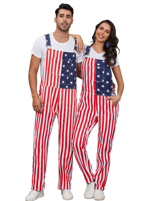 👖: Men's American Flag Denim Bib Overalls – Zipper Romper Jumpsuit for 4th of July
