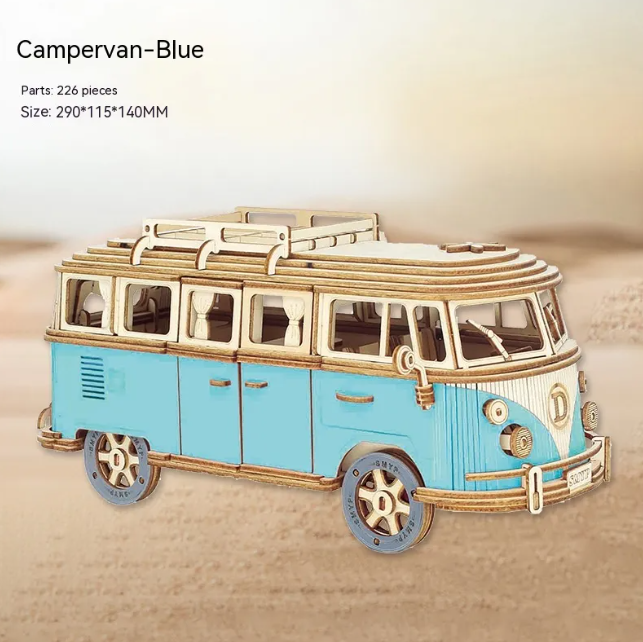 🚐: DIY Wooden 3D Camper Puzzle | Blue & Red Variants