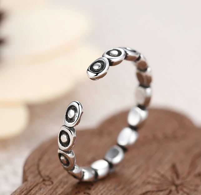 💍: Vintage Gold Ingot Korean Open Ring — 925 Silver Adjustable Statement Ring