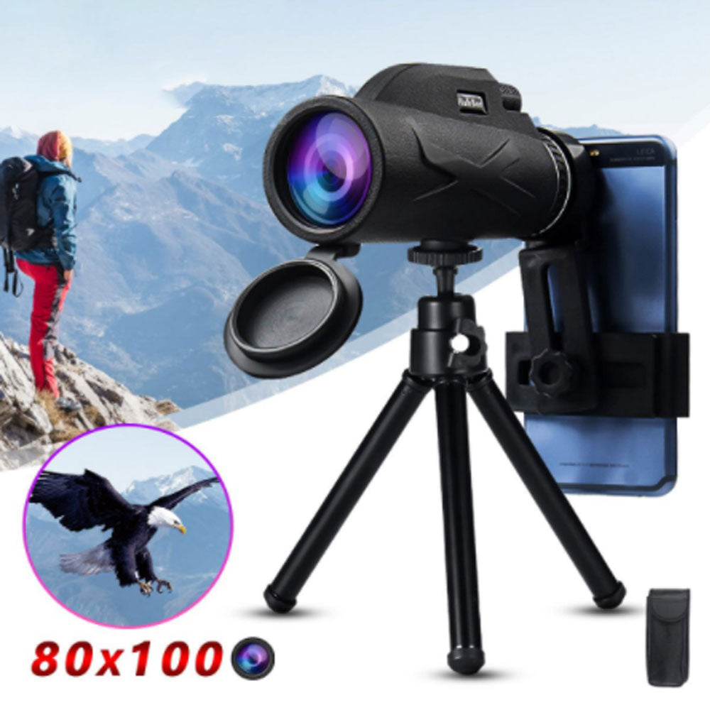 🔭: 80x Portable Monocular Telescope — BAK4 Prism | 40mm Objective | Phone Clip Included | Birdwatching, Hiking & Outdoor Adventures
