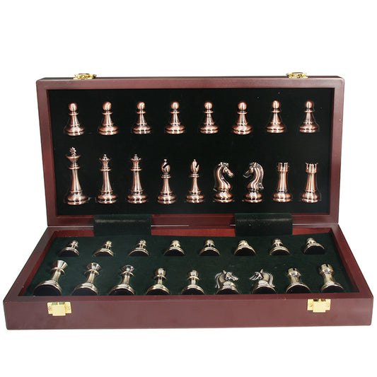 ♟️: Luxury Acrylic Metal Chess Set with Folding Wooden Board – Tournament-Ready in Red Copper Finish