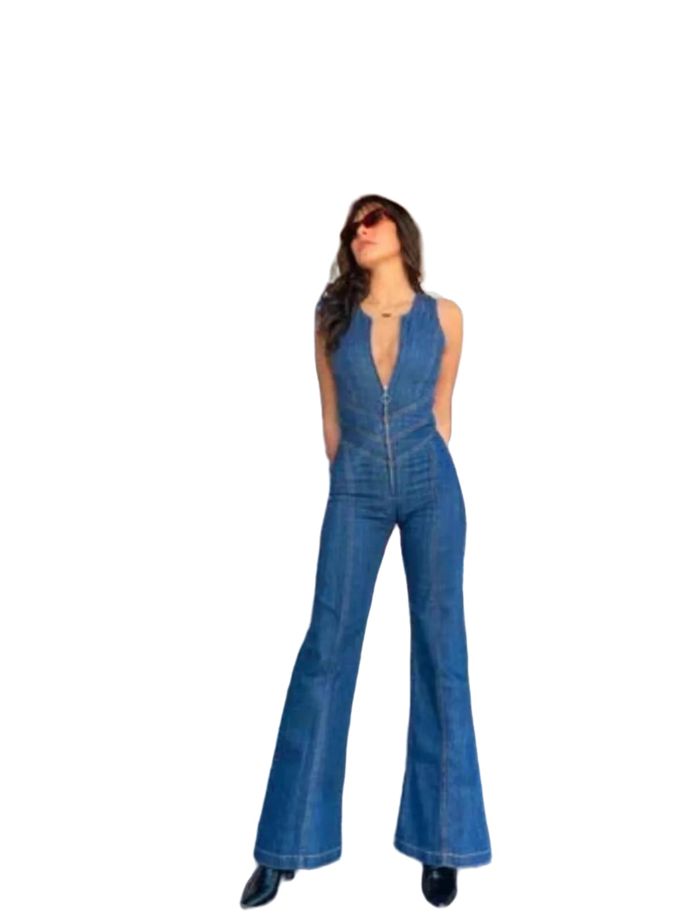 Retro High-Waist Slim Fit Denim Jumpsuit