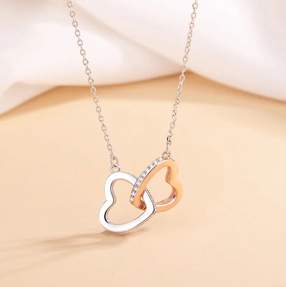 Silver Double Heart Mood Necklace