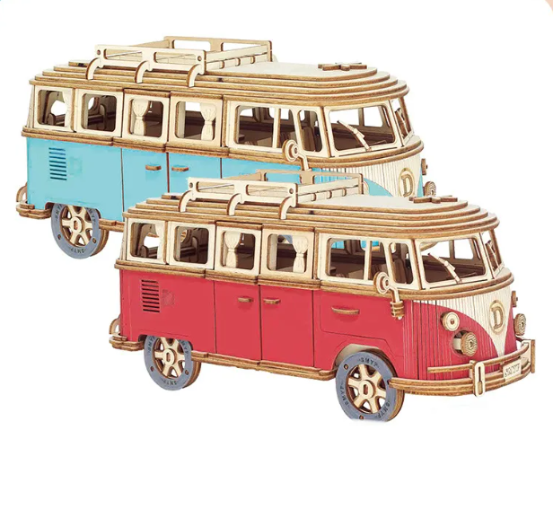 🚐: DIY Wooden 3D Camper Puzzle | Blue & Red Variants